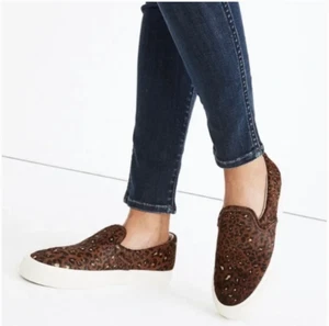 MADEWELL Sidewalk Sneakers Calf Hair Leopard Animal Print Pony Hair 8.5 Slip On - Picture 1 of 12