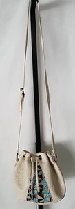 POVERTY FLATS FIJIAN WEAVE TRIBAL DRAWSTRING CROSSBODY SHOULDER BAG CEMENT BEIGE - Picture 1 of 11
