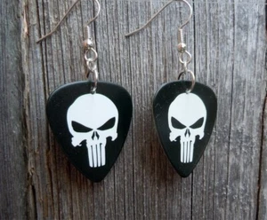 Punisher Guitar Pick Earrings with Surgical Steel Earwires - Picture 1 of 2