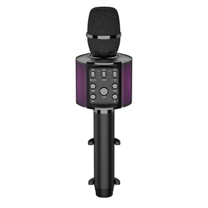 Laser Bluetooth Karaoke Microphone with Built-in Speaker and LED Lights - Black - Bild 1 von 4