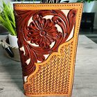 Ranger Western Floral Two Tone Tooled Basket Weave Leather Rodeo Wallet