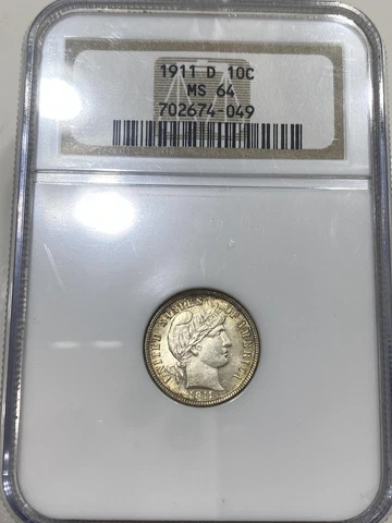 1911-D 10C NGC MS-64 Barber Dime Cover