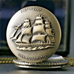 USS Constitution Pocket Watch Quartz Necklace Chain Pendant - Picture 1 of 2
