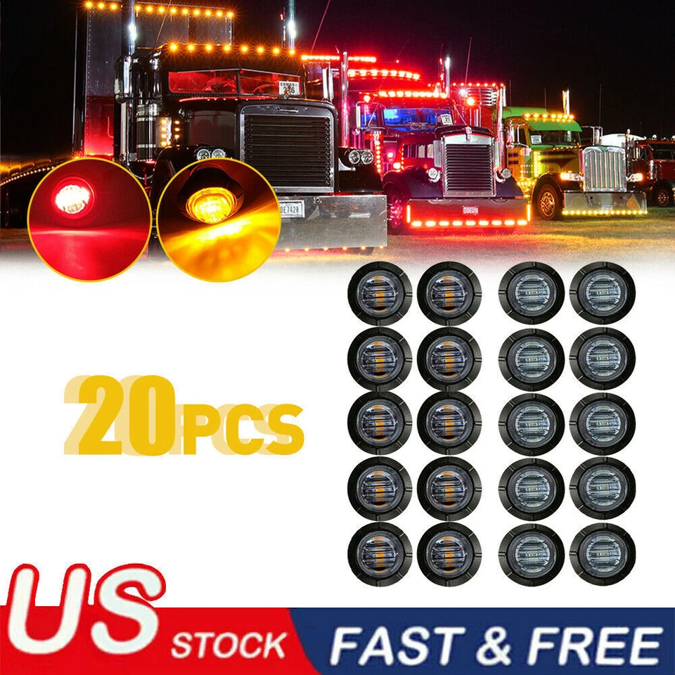 20X Amber 3/4"Round LED Bullet Clearance Side Marker Lights For Truck Trailer RV - Image 1 of 4