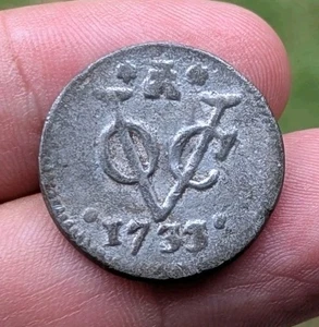 RARE !!! Netherlands VOC 1 Duit ERROR All SIDE Year 1733 TIN Not Copper Coin_371 - Picture 1 of 8