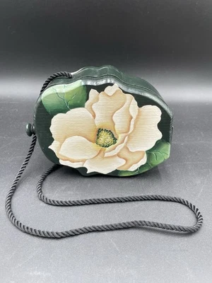 Cartera/bolso de mano de madera 2001 verde floral con bisagra de latón Foto 1 de 4