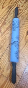Solid Wood Slim Style Hand Painted Blue/Black Stamped Rolling Pin OOAK - Picture 1 of 5