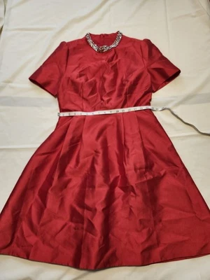 Vestido de seda de lana roja de inspiración vintage con escote con joyas - Talla XL Foto 1 de 4