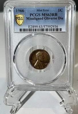 1966 Lincoln Wheat Penny Cent Mint Error misaligned Obverse Die, PCGS MS 63 - Image 1 of 4