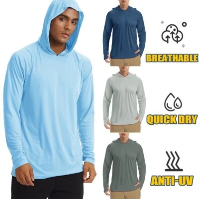 UPF 50+ Men Outdoor Hiking Sunscreen Shirt Long Sleeve Hoodies Sun UV Protection - image 1 of 4