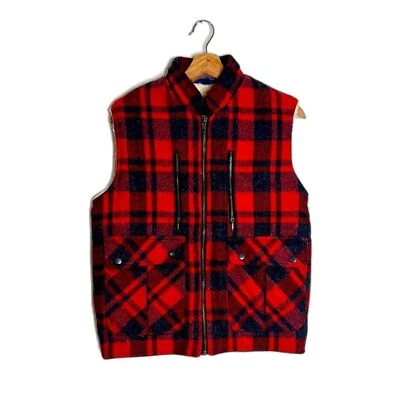 Vtg Northern Summit Wool Blend Vest Heavy Sherpa Lined plaid size small outdoors - Image 1 of 4