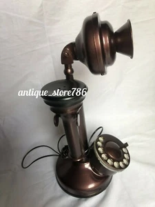 Alte Gestylt Messing Kerze Rotierende Anzeige Antik Station Telefon Tisch Dekor - Afbeelding 1 van 6