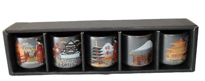 Japanese Sake Shot Glass Tea Mug Cup Guinomi 5 Sets Scenery  MADE IN JAPAN - Image 1 of 2