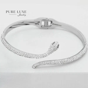 Women's 6.5"Stainless-Steel Snake Cubic Zirconia Eternity Bangle Bracelet*BOX - Picture 1 of 2