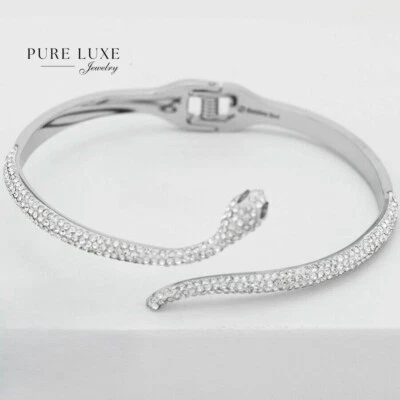 Women's 6.5"Stainless-Steel Snake Cubic Zirconia Eternity Bangle Bracelet*BOX - Image 1 of 2