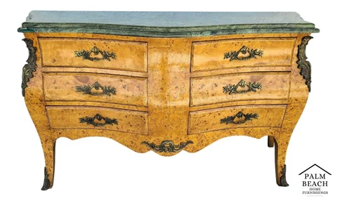 French Louis XV Dresser Buffet Birdseye Maple Marble Cover