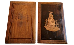 Antique 1800's Handmade Inlaid Marquetry Olive Wood Photo Album Covers - Picture 1 of 9