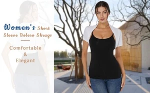 J.Corrine Women's Short Sleeve Bolero Shrugs Summer Elegant Open Front Cropped - Picture 1 of 5