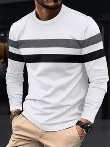 Camiseta Para Hombre Manga Larga Clásica Informal Ajustada Cuello Redondo Camisas - Imagen 1 de 13