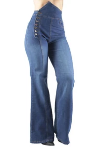 Women's Juniors Bell Bottom High Waist Flared Stretch Jeans - Picture 1 of 23