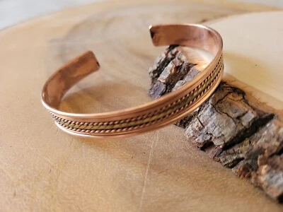 Pure Solid Copper Bracelet Brass Twist Arthritis Pain Therapy Healing Cuff - Image 1 of 3