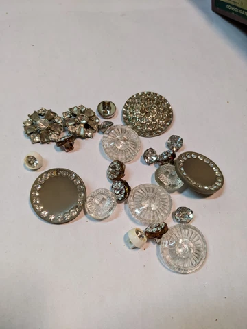 Rhinestone and Clear Plastic Buttons Mixed lot - 2 oz of buttons Matching Pairs Cover