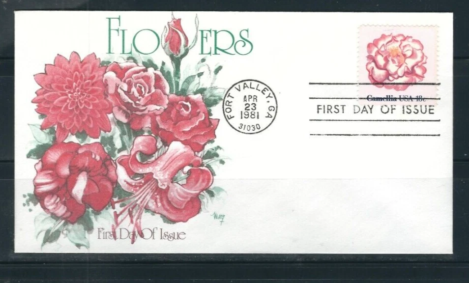 USA SC # 1877 Flowers - Camelia - FDC . Marg Cachet - Image 1 of 1