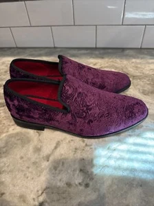 Alberto Fellini Men's Velvet Flower Designer Dress Dark Purple  Loafers US 7 - Picture 1 of 5