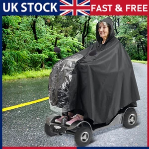 New Mobility Scooter Cape Waterproof Rain Coat Poncho Hood Cover Black Clear PVC - Picture 1 of 9