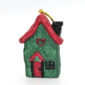 Vintage 2.5" Resin Green and Red House Hanging Christmas Ornament Holiday Decor - Picture 1 of 6
