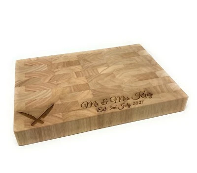 Personalised Thick End Grain Heveawood Chopping Block Engraved Birthday Gift - Image 1 of 4