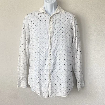 Perry Ellis White Blue Star Pattern Button Down Small Shirt Preppy Casual Church - Image 1 of 4