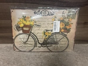 Französisches Land Blechschild Zitronen, Rosen und Fahrrad 8 x 12 - Bild 1 von 3