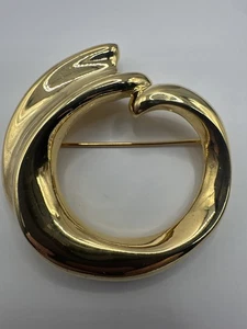 Vintage Givenchy Brooch Circle Wave Gold Tone Signed Designer Statement Pin Jewe - Picture 1 of 9