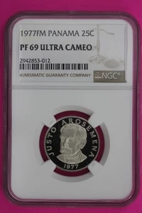 1977 Panama PF 69 Ultra Cameo Proof 25 Centesimos NGC Graded Certified Slab 1297 - Picture 1 of 3