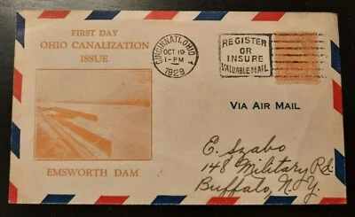 1929 Air Mail FDC Emsworth Dam Illustrated Cachet Cincinnati OH Buffalo NY - Image 1 of 2