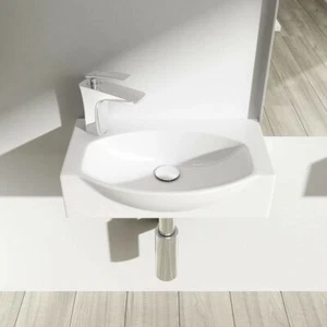 Durovin Cloakroom Wash Basin Sink Ceramic Wall Hung White LH Tap Hole 405x280mm - Picture 1 of 2