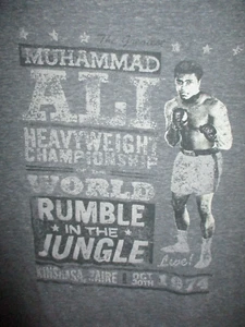 Repro Gray Distressed MUHAMMAD ALI Rumble In The Jungle T Shirt Med Tri Blend - Picture 1 of 3