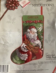 Candamar Santa and Teddy Bear Christmas Needlepoint Stocking Kit 30639 NEW Craft - Picture 1 of 4