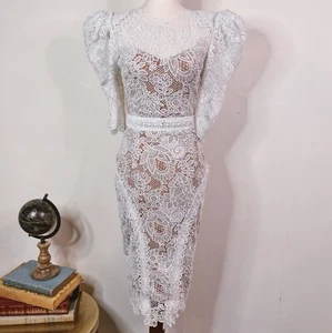 Bronx & Banco Madeleine weißes Spitzenkleid Gr. XS Braut Illusion Cut Out Reißverschluss - Bild 1 von 16