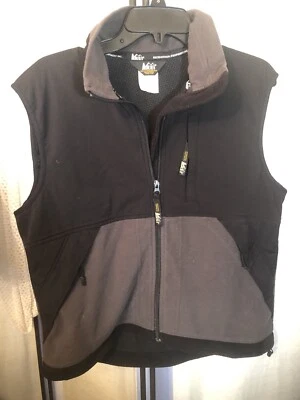 Chaleco polar vintage REI cremallera completa gris con nailon negro grande para mujer Foto 1 de 4