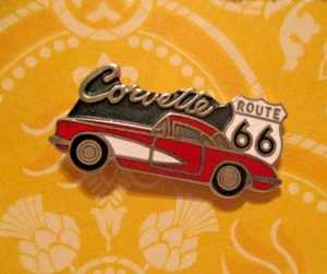 Pinback Chevy Corvette Route 66 de colección~1 1/8" x 1/2"~1986 - Imagen 1 de 8