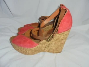 ASH WOMEN RED/BROWN LEATHER WEDGE BUCKLE STRAP SANDAL SIZE UK 6 EU 39 VGC - Picture 1 of 12