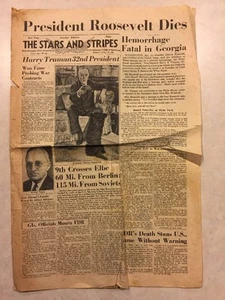 Stars and Stripes April 13 1945 FDR's Death, Harry Truman 32nd President - Picture 1 of 3