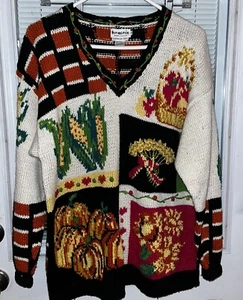 Fall Premiere Designer Sweater Collection Hand Knit By Nana Pumpkin Wheat Vntg S - Picture 1 of 9