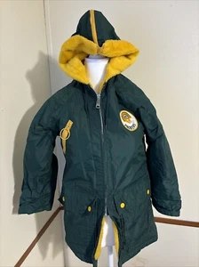Vintage Green Bay Packers Regenmantel mit Kapuze Jugend Größe 12 grün gelb Fleece gefüttert - Bild 1 von 20