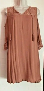 HEARTLOOM COPPER TONE LACEY COLD SHOULDER 3/4 SLEEVE LINED SHORT DRESS,MEDIUM - Picture 1 of 6