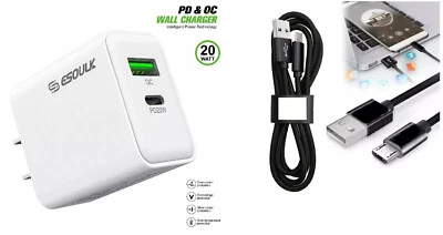 Cargador de pared PD 20W activo SGH-I537 para Samsung Galaxy S4 + USB Mirco de 3 pies Foto 1 de 3