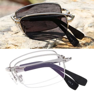 Men's Outdoor Folding Half Rim Frame Reading Glasses Photochromic Grey Reader - Picture 1 of 21