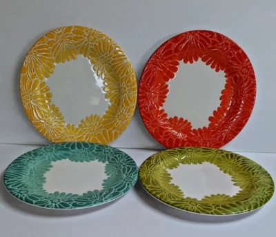 Набор из 4 обеденных тарелок Laurie Gates меламин цветочный красный синий желтый зеленый 11 дюймов - Изображение 1 из 4